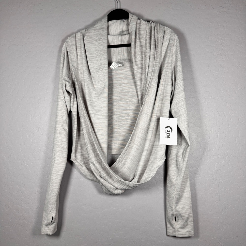 NWT ZYIA Active Cream Yoga Shawl Long Sleeve Top Athletic Wrap Size Large